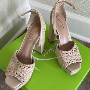 Sam Edelman Woven Nattie Platform Cream Neutral Sandals Heels Size 5